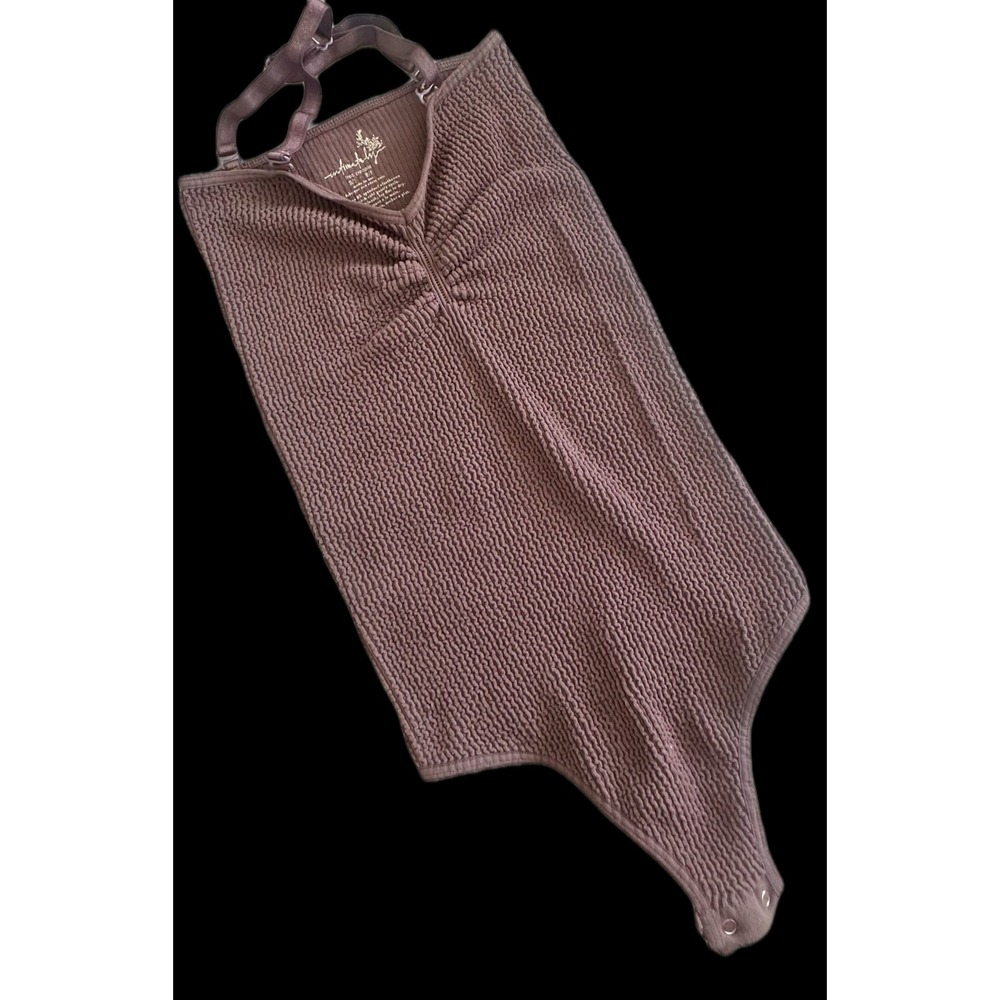 Intimately Free People Mauve Popcorn Ribbed Ruched Bodysuit XS/S OB1141818‎